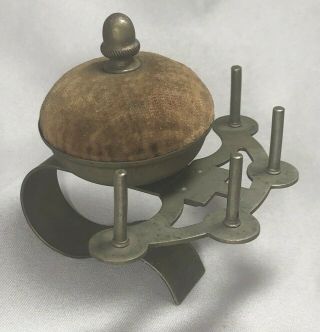 1896 Victorian Sewing Pin Cushion & Thread Spool Holder H&m Clamp