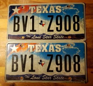 1 Pair Set Texas License Plate Classic Decor Lone Star State Red White Blue