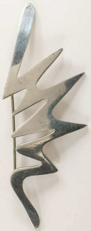 Vintage Mexico Sterling Silver Zigzag Modernist Brooch Pin 3½ 