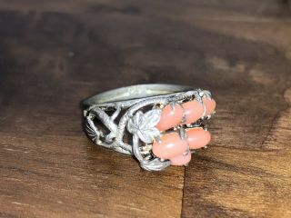 Vintage 925 Sterling Silver Ring Set With Corals