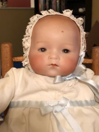 Antique 10” A.  M.  Armand Marseille German Bisque Pouty Baby W/ High Chair 2