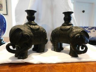Vintage Chinese Bronze Elephant Candle Stick Holders