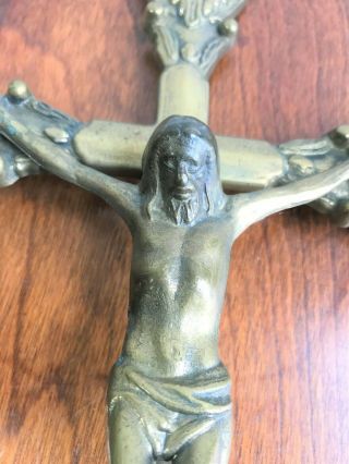 Antique Vintage INRI Solid Brass Standing Altar Crucifix Christ Cross Jesus 2