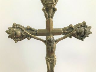 Antique Vintage INRI Solid Brass Standing Altar Crucifix Christ Cross Jesus 3