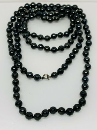 Gorgeous Vintage Black Pearls Single Strand Very Long Necklace 120cm 8485