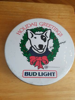 Vintage 1987 Anheuser - Busch Bud Light Spuds Mackenzie Holiday Greetings Tin