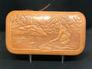Vintage Hand Tooled Leather Fly Fishing Fly Case Holder Wallet L@@K 2