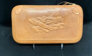 Vintage Hand Tooled Leather Fly Fishing Fly Case Holder Wallet L@@K 3
