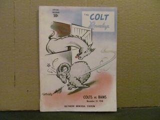 Nov 23 1958 Nfl Game Program Los Angeles Rams @ Baltimore Colts