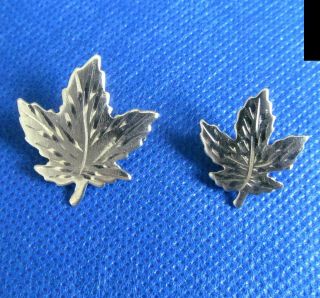 Two Vintage Sterling Silver Small Maple Leaves Brooches.