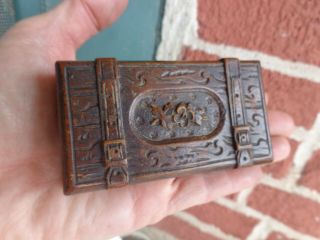 Antique Victorian 19th Century Black Forest Carved Trunk Motif Wood Stamp Box