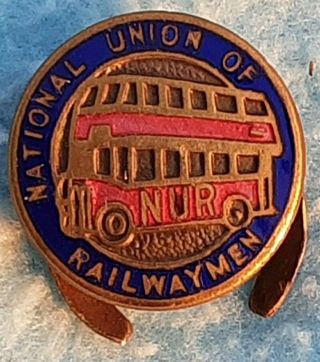 Vintage Nur National Union Of Railwaymen Enamel Badge With Double Decker Bus