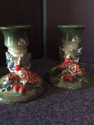 Vintage Ivy And Pine Cone Candle Stick Holders 2