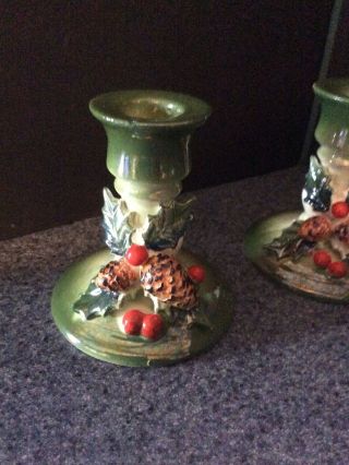 Vintage Ivy And Pine Cone Candle Stick Holders 3