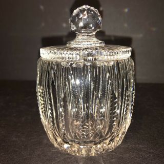 Antique Abp Cut Crystal Glass Mustard Jam Honey Condiment Jar Pot Zipper W/ Lid