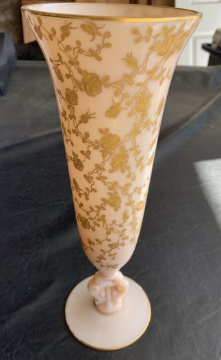 Antique Cambridge Glass Crown Tuscan Rosepoint Keyhole Vase Pink Gold Encrusted