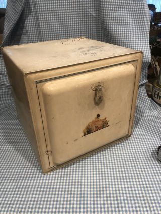 Vintage Metal Tin Enamel Hinged Door Bread Box Pie Safe Keeper Vented Antique