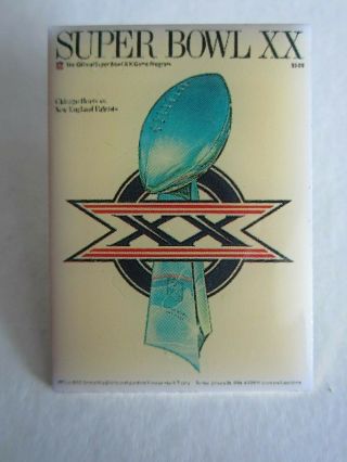 1985 Bowl Xx Chicago Bears V Patriots Program Cover Lapel/hat Pin Back Nfl