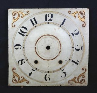 Antique 19th Century Hand Painted Wood Clock Dial Face 11 3/4 " Grandfather