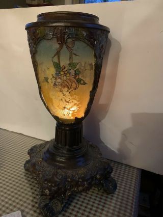 Vtg Art Deco Reverse Painted Epergne Table Lamp Base Antique Art Nouveau. 3