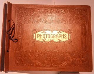Vintage Embossed Leather Photo Album Large 16 " X 12 " Scrapbook 30 Pages