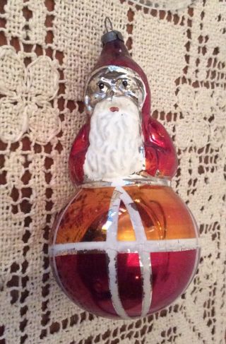 Vintage Antique German Santa On Ball Glass Christmas Ornament Germany