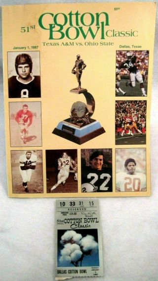 51st Cotton Bowl Classic Program Texas A&m Aggies Ohio State 1987,  Ticket Stub