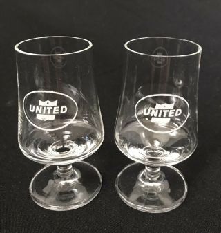 Two (2) Vintage United Airlines Cordial Stemmed Shot Glasses 3 1/4 " Tall