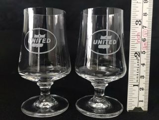 Two (2) Vintage United Airlines Cordial Stemmed Shot Glasses 3 1/4 