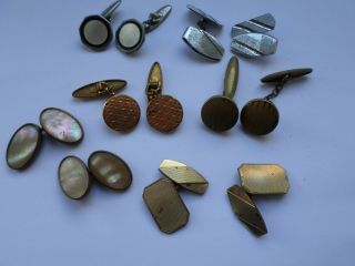 6 Pairs Of Vintage Circa Art Deco & Later Cufflinks - Scuffed And Tarnished