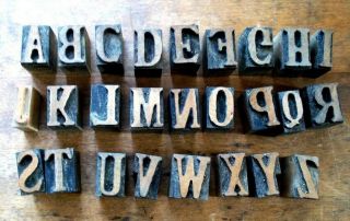 Complete A - Z Set (26) Antique Wood Letterpress Print Type Block Letters 7/8 "