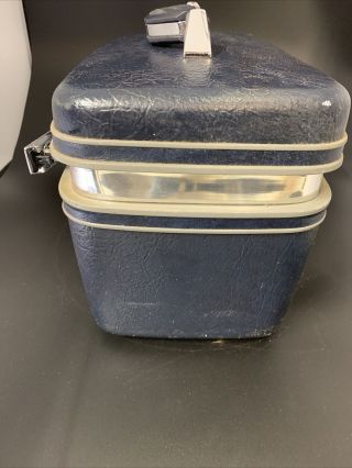 Vintage Samsonite Silhouette Train Makeup Case Hard Shell Luggage Navy Blue EUC 3