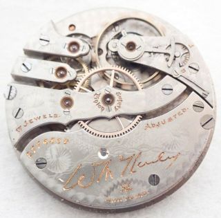 Antique 16s Hampden Wm Mckinley 17j Pocket Watch Movement Parts
