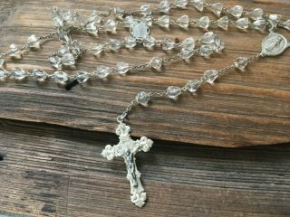 Large Antique Baroque Sterling Silver Crystal Rosary Beads Necklace 50g