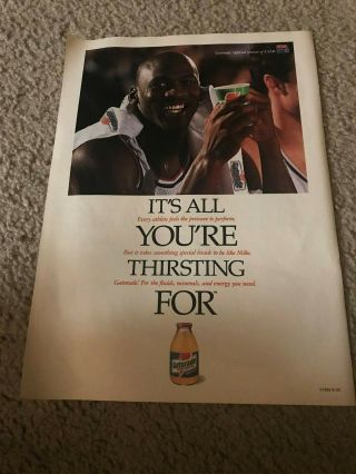 Vintage 1992 Michael Jordan Gatorade Poster Print Ad 1990s " Be Like Mike "
