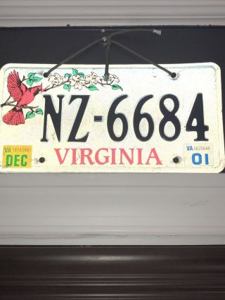 2001 And 2002 Virginia License Plate With Cardinal