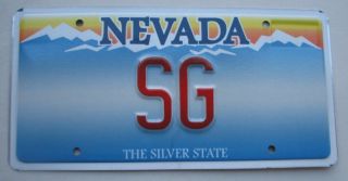 Nevada Vanity License Plate " Sg " S G Steve Sam Sandra Green Gibson Singapore