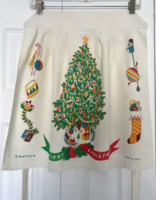 Colorful Vintage Mid - Century Hand Printed Christmas Apron By Edward C.  Smith 