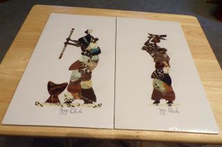 Set Of 2 Vintage Signed Butterfly Wing African Art Pictures African Women