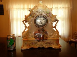 Antique Porcelain Mantle Clock 15 3/4 " Tall