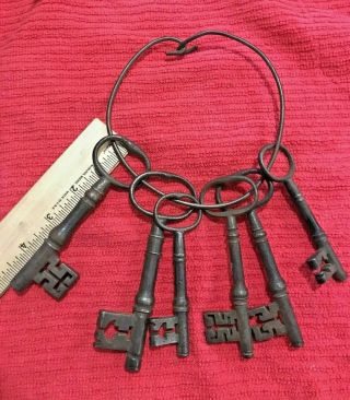 6 Antique & Vintage Skeleton Keys,  All Solid Barrell,  4 ",  5 "