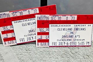 July 6 1990 Vintage Baseball Ticket Stubs Cleveland Indians Oakland A 