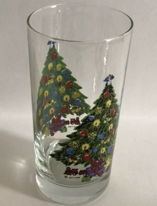 Vintage 80s Christmas Tree Holidays Glasses 11 Oz Highball Cocktail Set Of 4 Usa