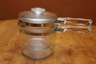 Vintage Pyrex Flameware 6283 1.  5 Qt Three - Piece Double Boiler With Glass Lid Guc