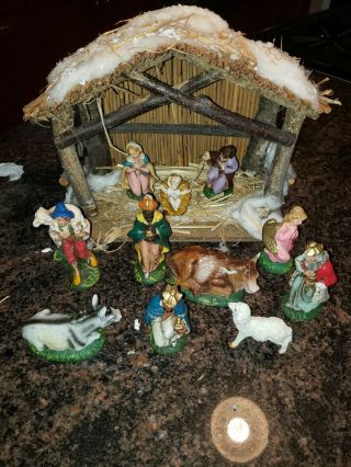 Vintage Christmas Nativity Manger Set 11 Figurine Made In Italy