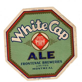 Vintage Frontenac White Cap Ale Beer Label - Wwii Era Label - Montreal