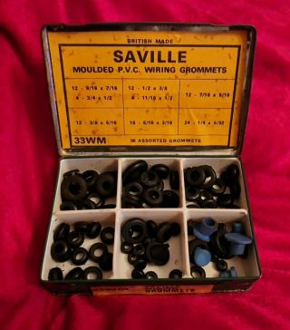 Vintage Saville Workshop Tin - Wiring Grommets 33wm.  Assorted 95 Full.  Ex Con