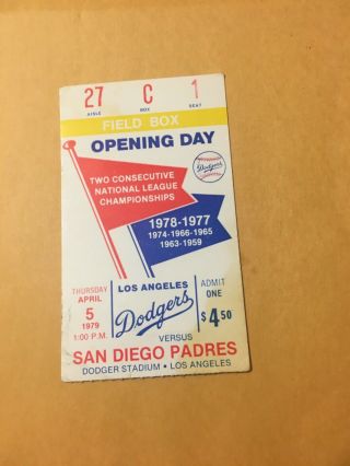 1979 Los Angeles Dodgers Vs San Diego Padres Opening Day Ticket Stub April 5th