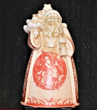 Antique German Bisque Santa Claus Figurine Old Santa On Rocking Horse 4.  2h