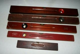 5 Antique Stanley Wood Levels Nos.  0,  3,  102,  1294 Pat.  Dates From 1891 - 1908 Read
